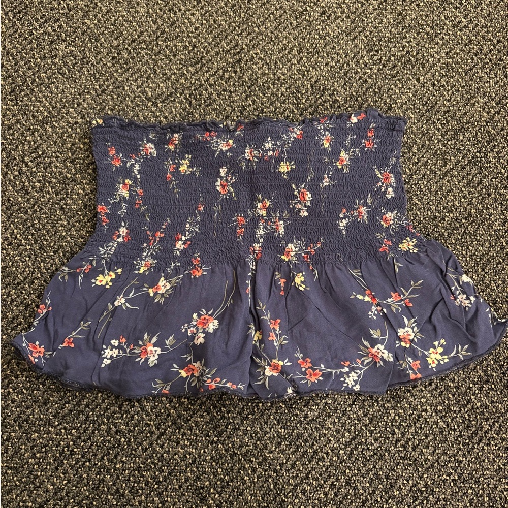 Garage Blue Floral Smocked Top